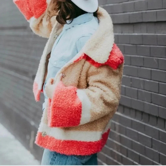 Anthropologie Jackets & Blazers - Anthropologie Sherpa pink/tan teddy jacket XS